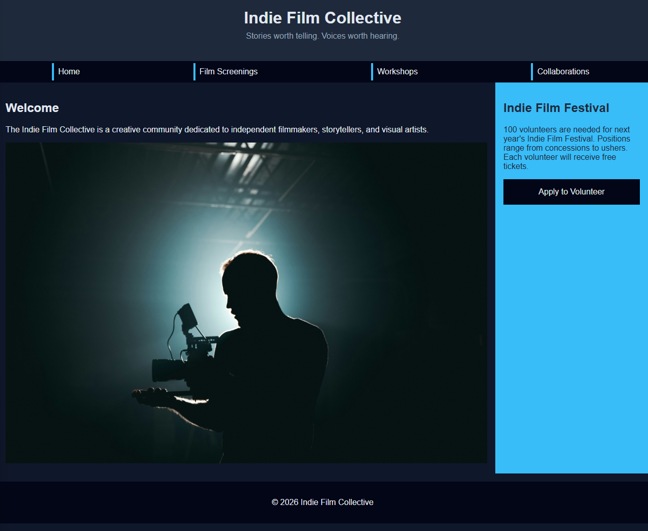 Inital showings of the Indie Film Collective